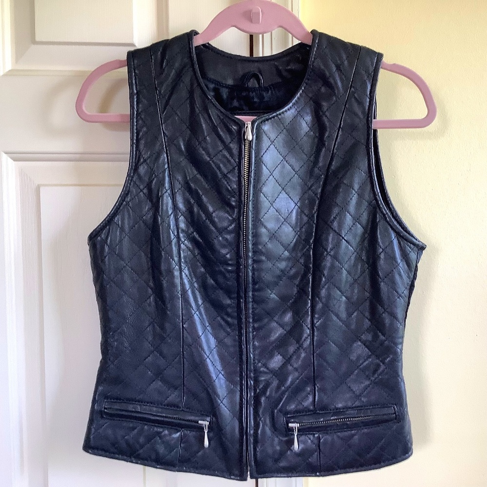 The Limited Black Leather Zip Up Quilted Vest SZ S
